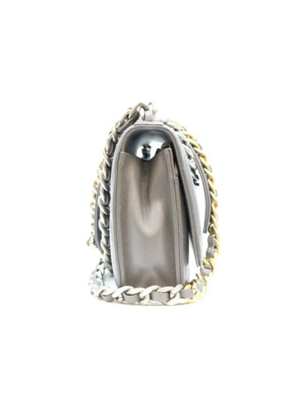 Chanel Gray Lamb 19 Chain Wallet Shoulder